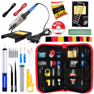 soldering iron kit with stand, wire, pump, heatshrink tubes